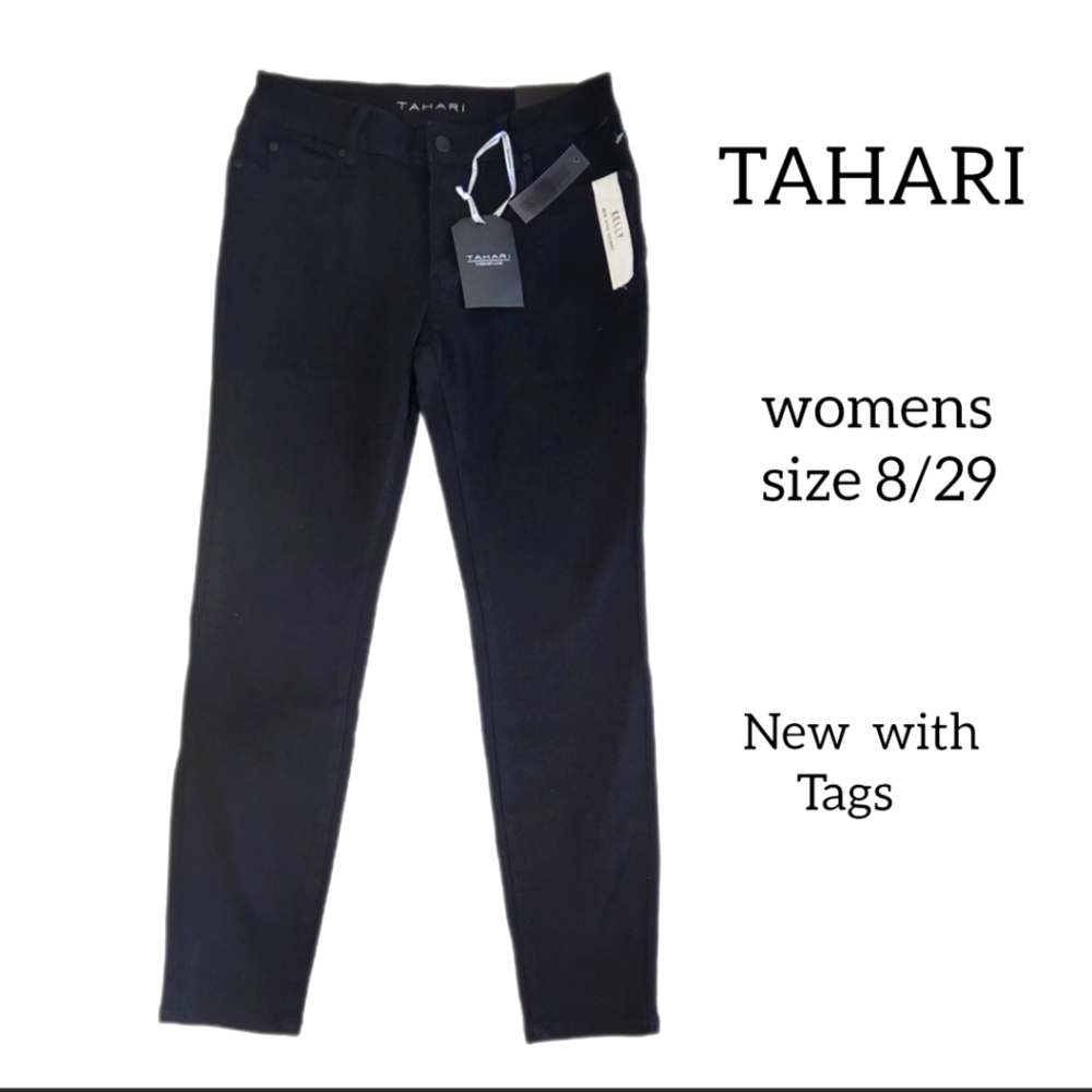 TAHARI KELLY MID RISE SKINNY JEANS WOMENS SIZE 8/29 BLACK COLOR NEW WITH TAGS